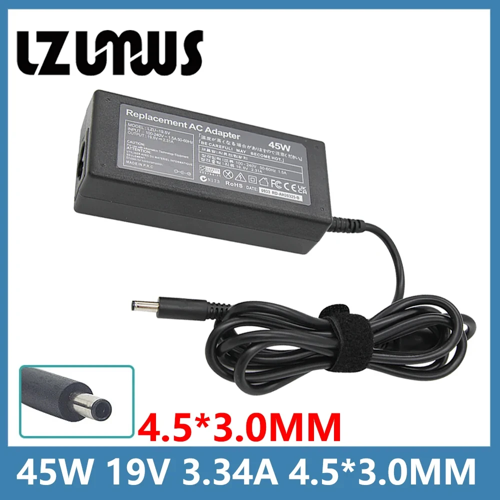 Adaptador de carregador para laptop, 19.5v 2.31a 45w 4.5*3.0mm para dell xps 12 13 13r 13z 14 13-l321x 13-6928slv inspiron 15-3552