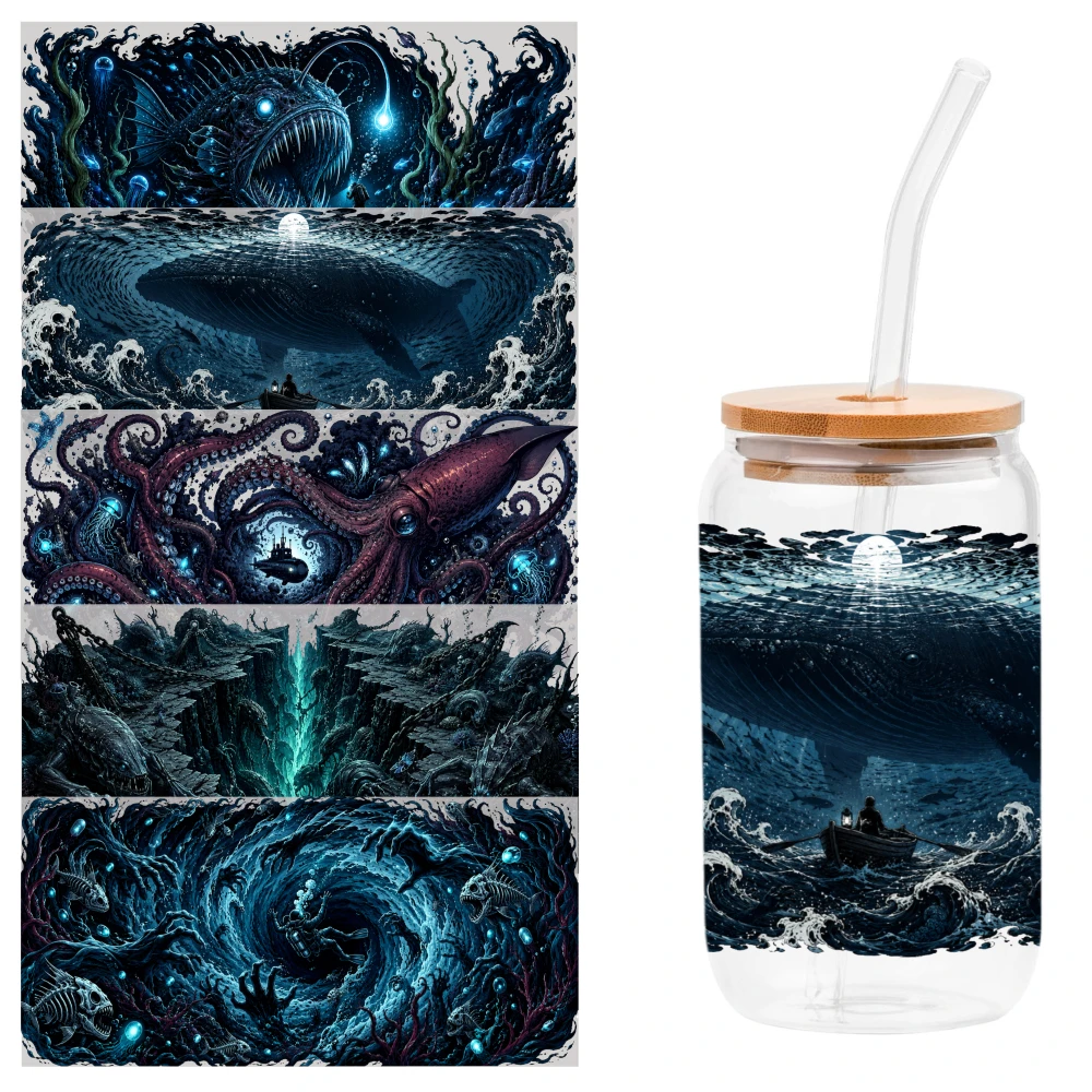 5 Sheets Deep Sea Monsters UV DTF Stickers Mug Decoration Gift Waterproof Rub on Transfers UV DTF Stickers