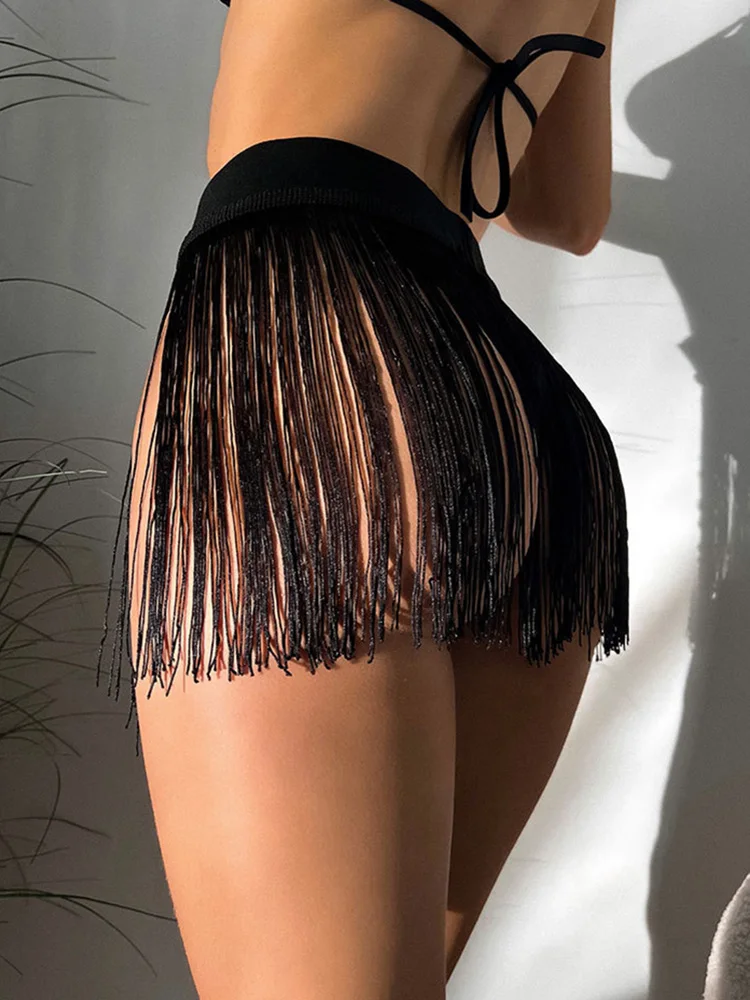 Mini Sexy Skirt For Women New Summer Tassel Beach Lady Short Black High Waist Nightclub Party