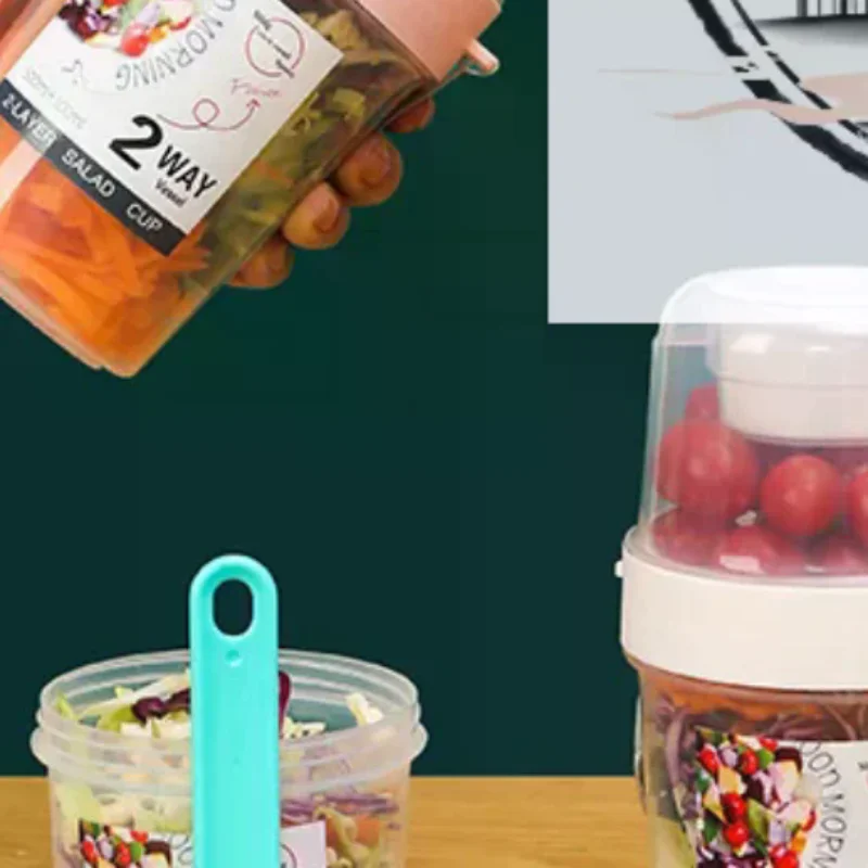 Breakfast Fruit Oat Yogurt Salad Cup With Lid And Spoon Two-layers Food Storage Bento Box Fitness Fat-Reduced Taper Bowl