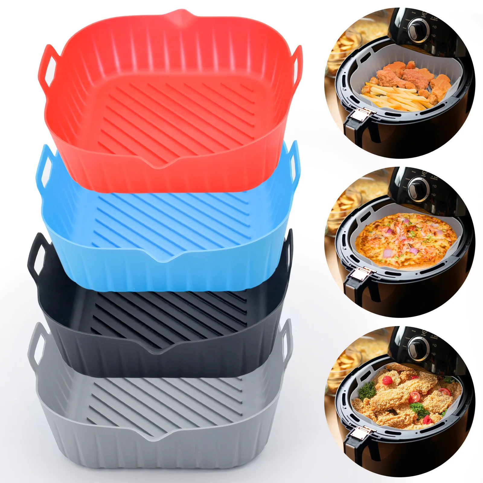 

4PC Air Fryer Tray for Air Fryer Liner Silicone Basket Reusable Oven Baking Tray Non-stick Pizza Grill Pan Kitchen Accessories