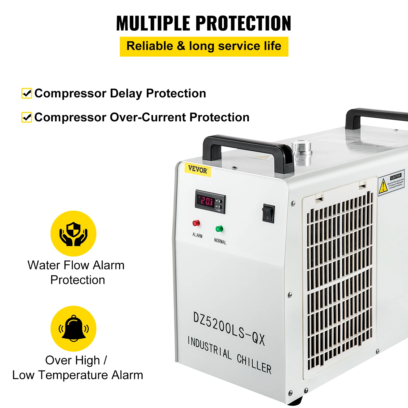 VEVOR Refrigeratore dell'Acqua Industriale, DZ5200LS-QX 1,4 kW 220 V Capacità 6 L Macchina per Raffreddamento d'Acqua per Raffreddare Un Tubo Laser in Vetro CO2 della Macchina per Incisione e Taglio