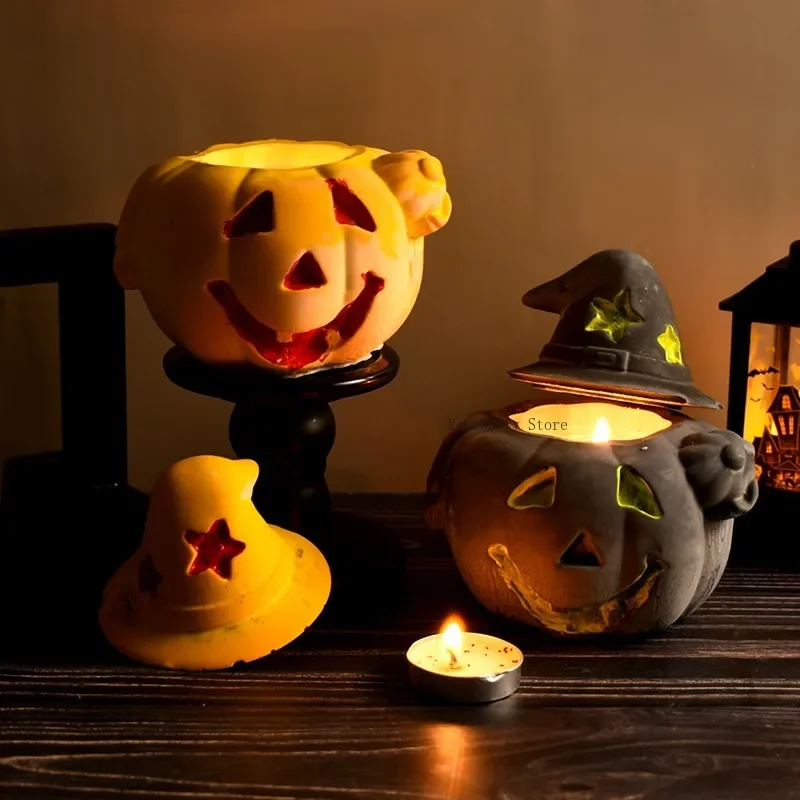 Pumpkin Jar Silicone Mold Pumpkin Candle Cup Mold Halloween Ghostface Pumpkins Candle Holder Mould Resin Concrete Cement Molds