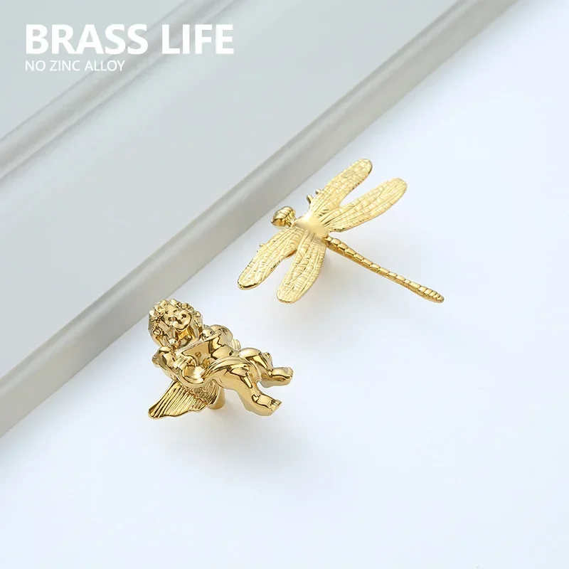 

BRASS LIFE Furniture Angel, Dragonfly Handle Brass Pulls Cupboard Wardrobe Dresser Shoe Box Drawer Cabinet Handles