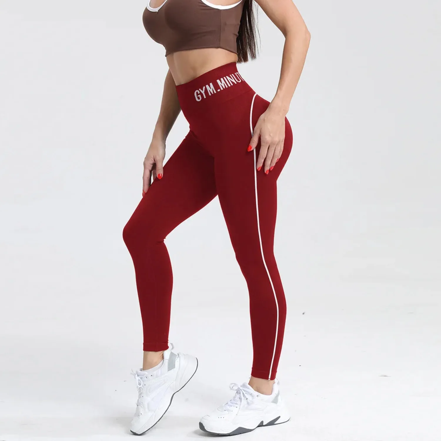 Nahtlose Hochtaillierte Damen-Yogahose mit Farbkontrast, Sport-Leggings mit Po-Lifting-Effekt, Fitness-Tights, Schnelltrocknende Workout-Hose – Detail 14