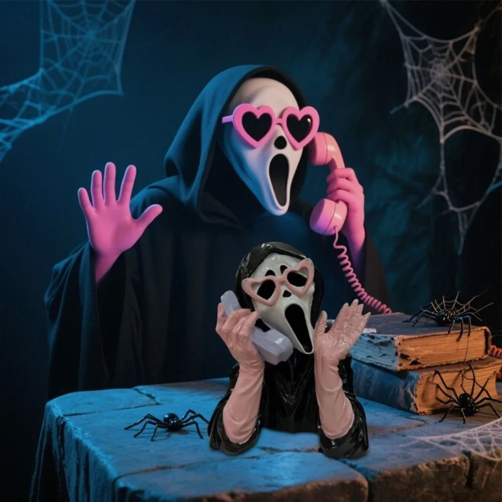 

Pink Halloween Ghost Figurine Luminous Resin Screaming Face Ghost Statue Spooky Hand-Painted Glowing Ghost Ornament