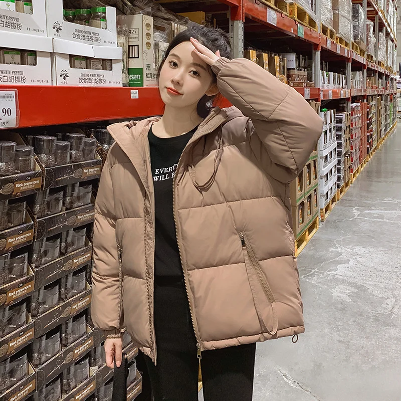 

2023 New Winter Jacket Women Hooded Down Cotton Padded Short Parkas Thick Warm Winter Puffer Coat Female Overcoat Outerwear