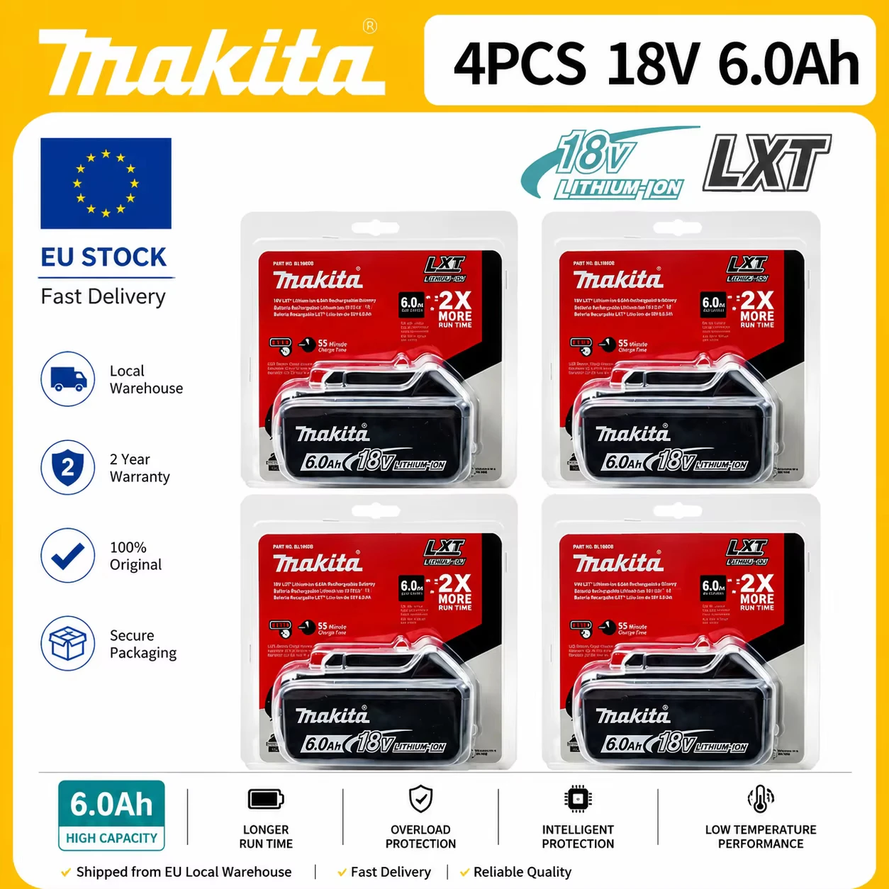 Neuer 18V 6,0Ah wiederaufladbarer Li-Ion-Akku für Makita Elektrowerkzeuge 18 V Batterien Bl1840 Bl1850 Bl1830 Bl1860B