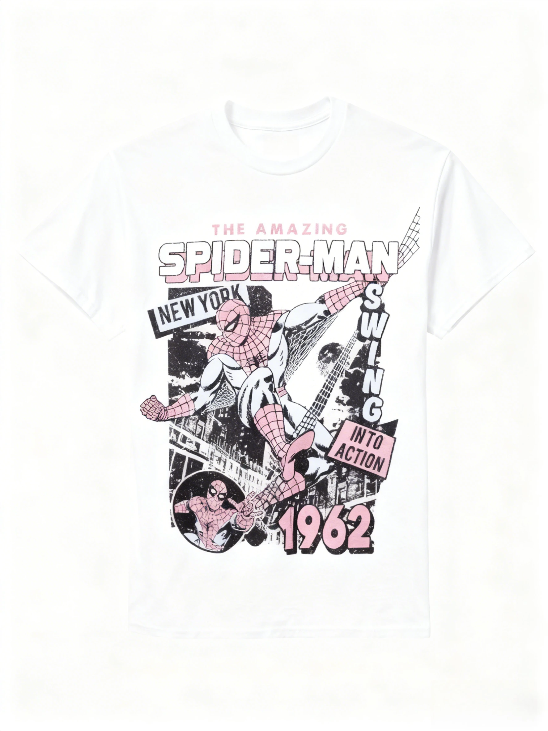 Marvel Genuine 2026 New Marvel Amazing Spider-Man Pink Comic Print Plus Size T-shirt girocollo allentata a maniche corte da uomo