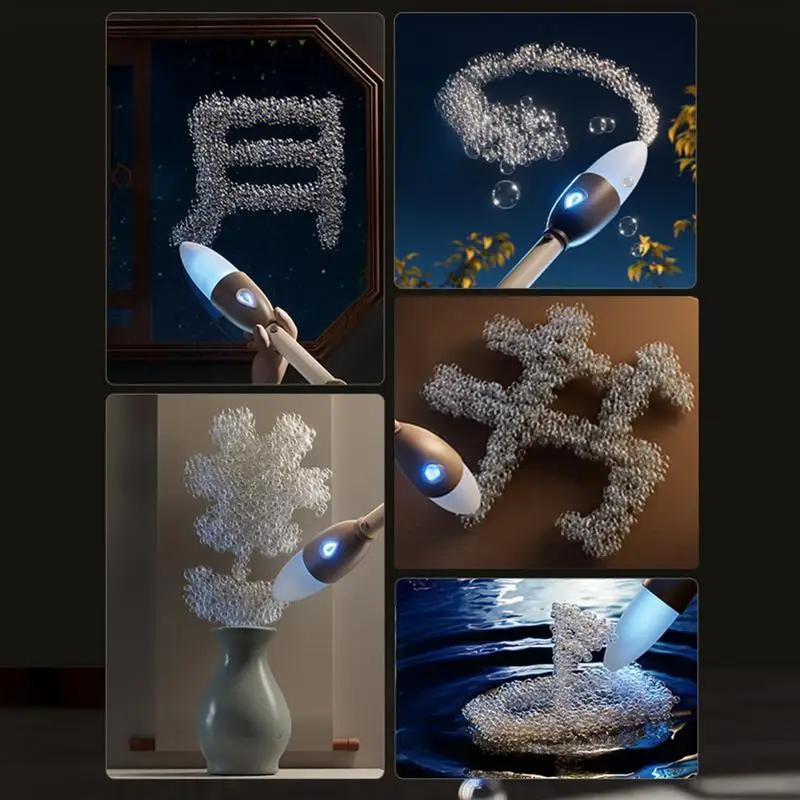 Varinha de bolha portátil bateria escrita escova brinquedo chinês design escova elétrica soprador espuma caneta para festas internas