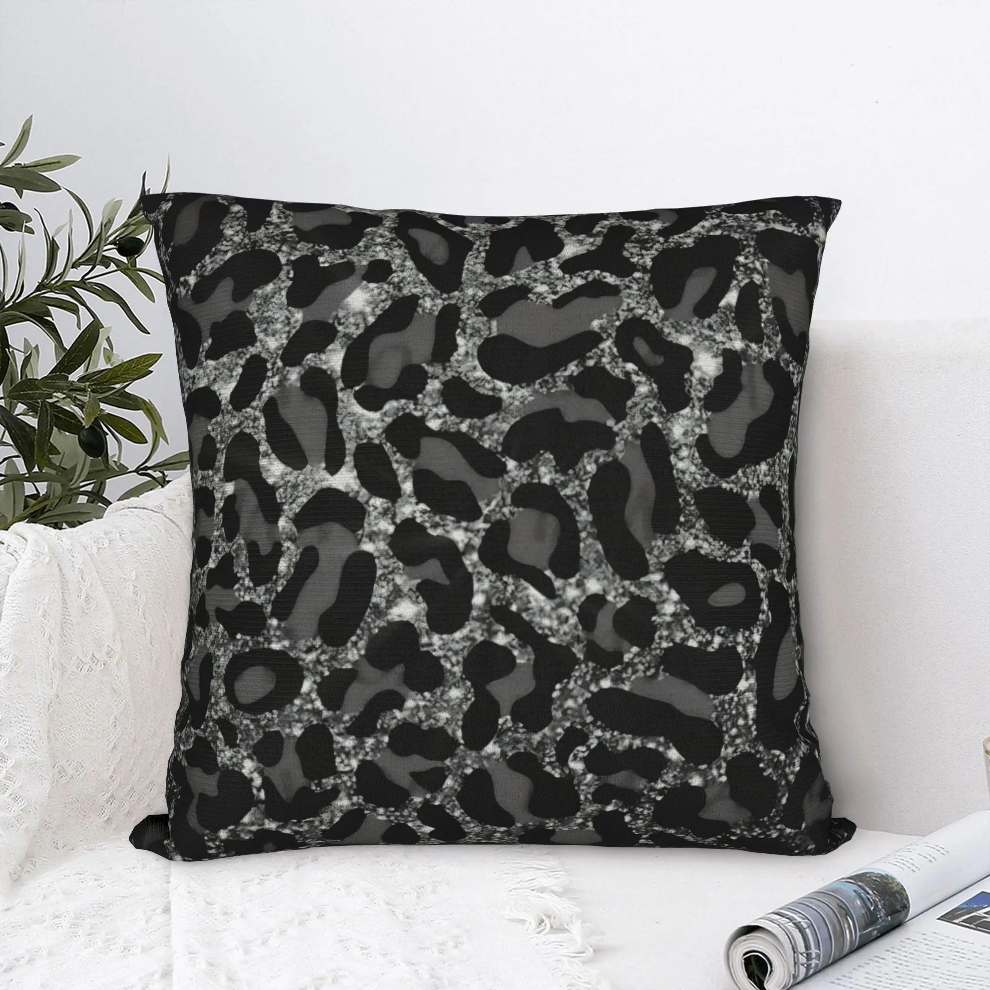Glitter Leopard Faux Fur Pillowcase Polyester Cushion Cover Decor  Throw Pillow Case Cover Home Square 18'