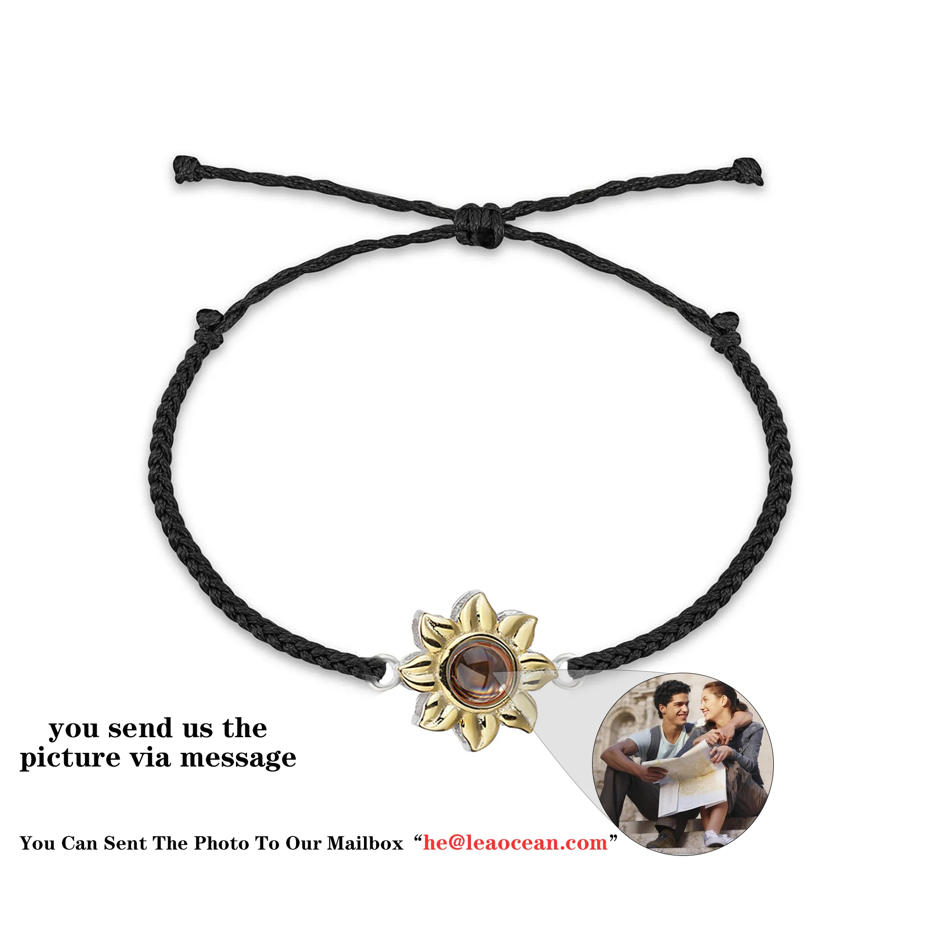 Custom Sunflower Projection Photo Bracelets Personalized Photo Bracelet Flower Shape Memorial Jewelry For Women Mother's DayGift