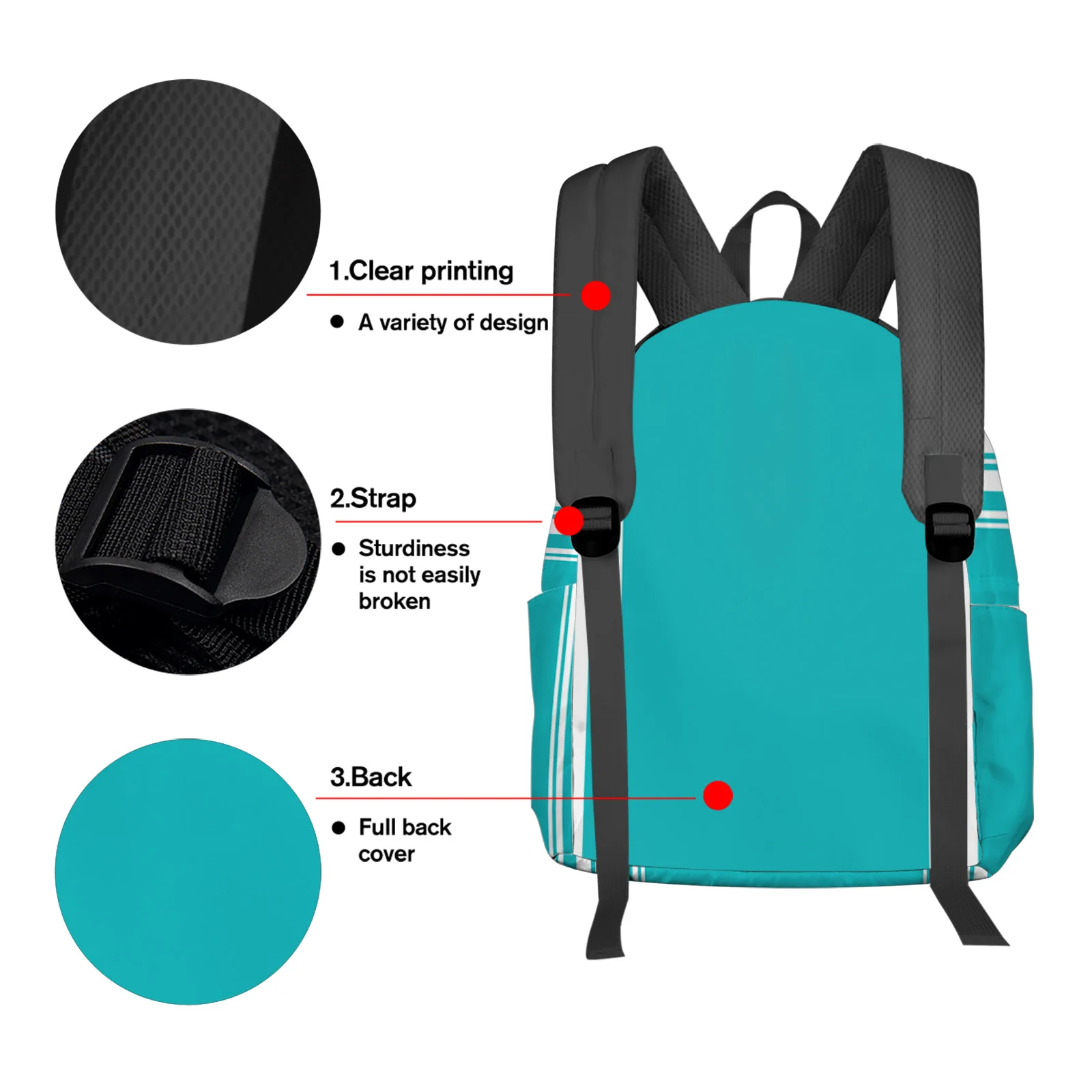 Mochila rústica de viagem Farmhouse, listras teal, mochilas escolares de alta capacidade, moda masculina e feminina