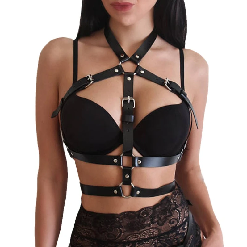 Cintura per imbracatura per il corpo Sexy da donna Bdsm Bondage Lingerie reggicalze Lingerie in pelle imbracatura per gambe Punk Gothic Fetish abbigliamento