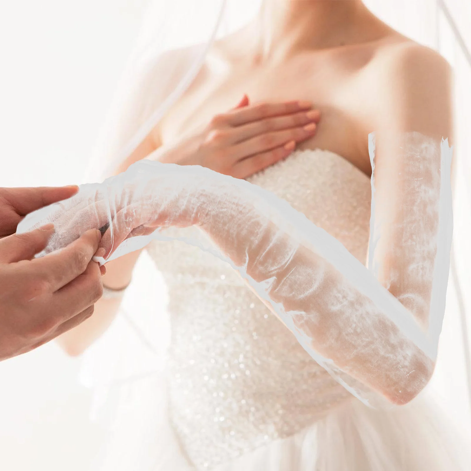 1 par de luvas ultra longas e transparentes, véu de malha respirável, leve e elegante para noiva, festa de casamento, mulheres formais
