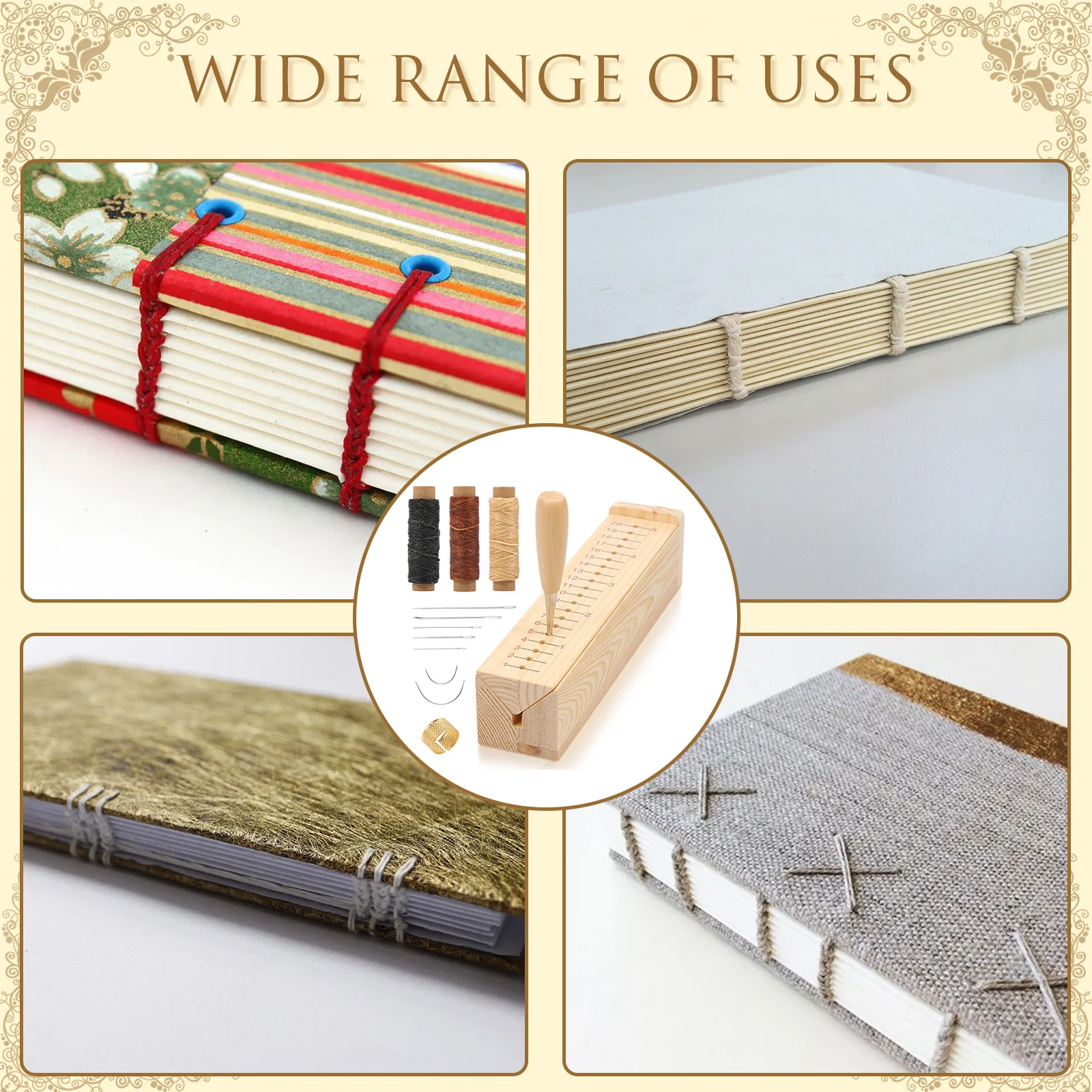 Wood Bookbinding Punching Cradle Portable Book Binding Cradle with Awl Bookbinding Tools Hand Account Binding Kit for DIY Crafts view 6