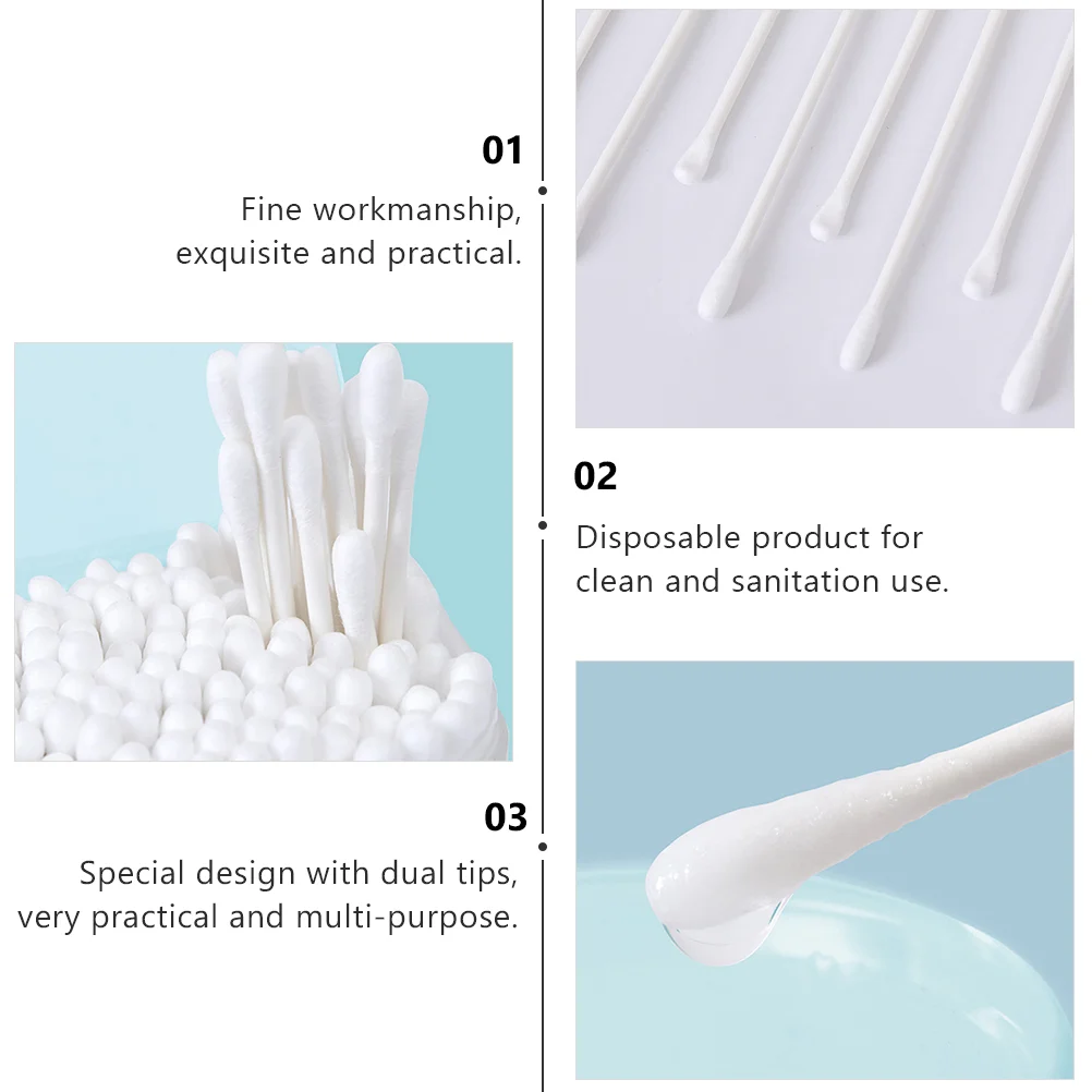علبتان من مسحات القطن للمكياج للعناية بالطفل، أعواد تنظيف تنظيف الأذن، براعم بيضاء للأطفال، متعددة الوظائف