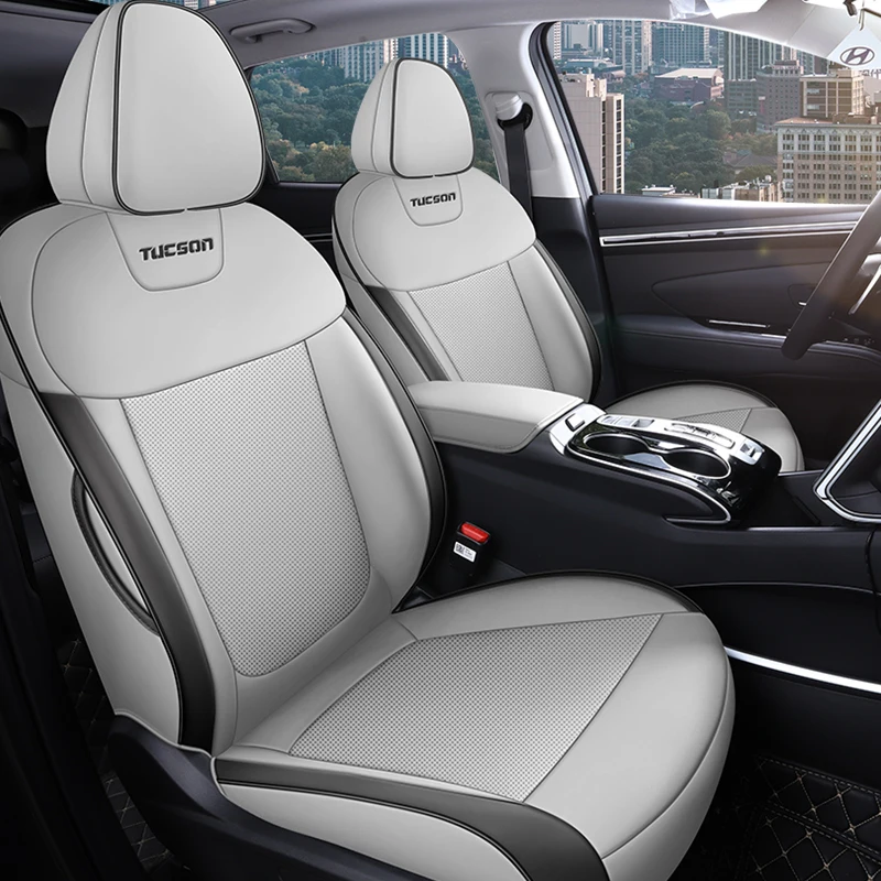 5 Seats Full Wrap Leather Car Seat Covers Custom Fit Hyundai Tucson NX4 2022-2026, Wear-resistant Auto Seat Protector Cushion