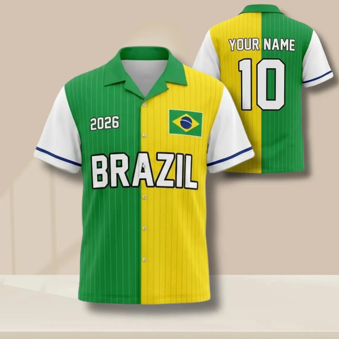 Custom Brazil Flag Button Up Jersey - Personalized Sports Tee