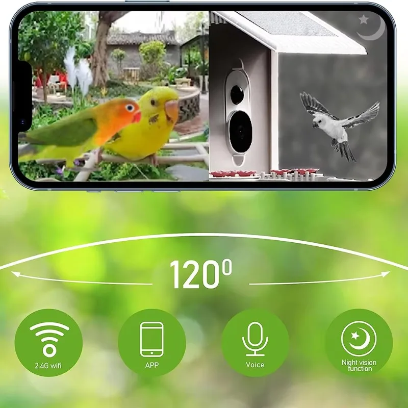 2026 Bird House 1.5L Capacity 5200mAh Battery 3.5W Solar Panel Siren Alarm Chasing Squirrel Away Smart Bird Feeder Camera