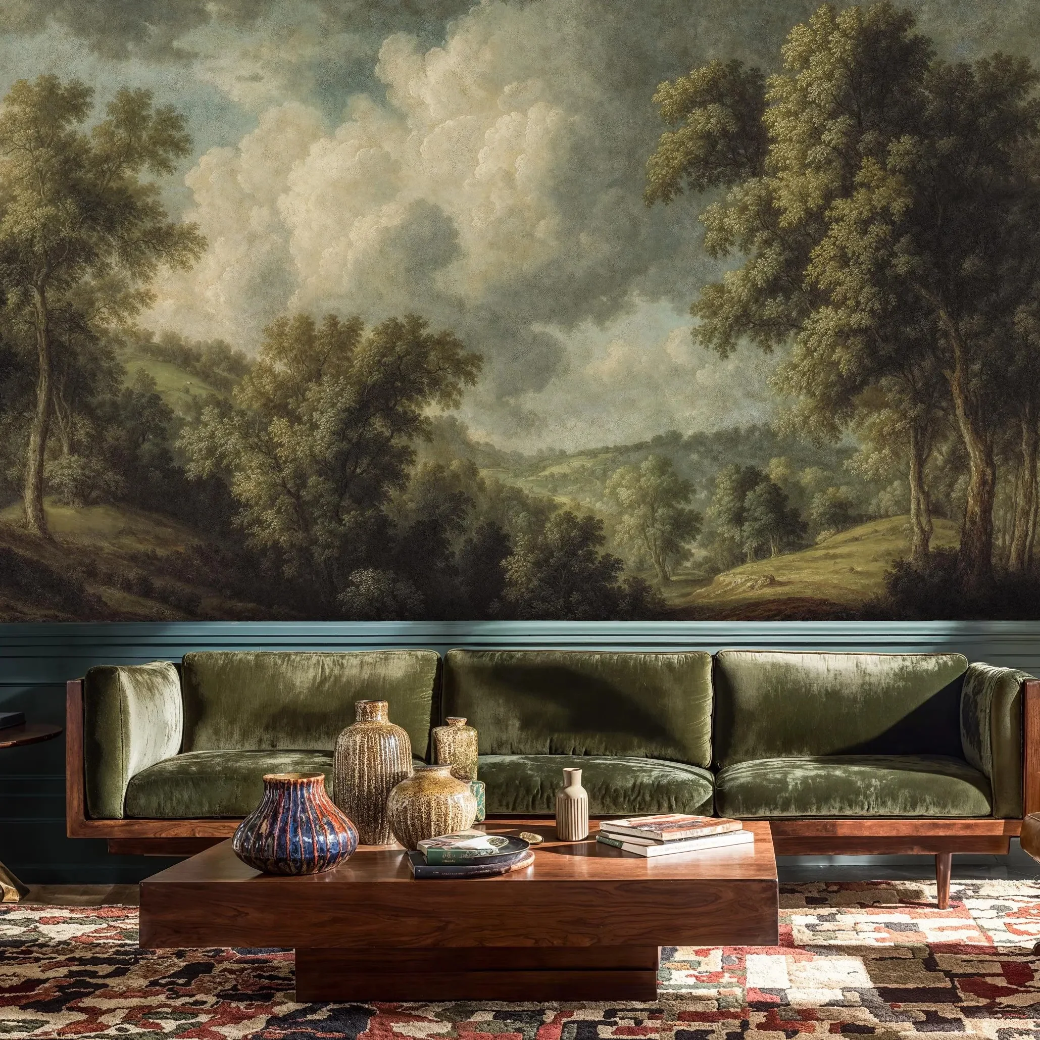 Vintage Oil Painting Forest Landscape Wallpaper Mural Green Nature Scenery Custom Wall Art for Living Room Bedroom Home Decor