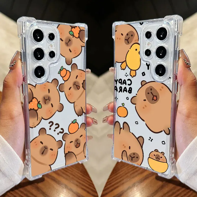 Clear Phone Case For Samsung Galaxy S26 S25 S24 Ultra S23 S22 Plus S21 S20 S26 FE 5G Shockproof Soft Cover Baby Capybara Cartoon