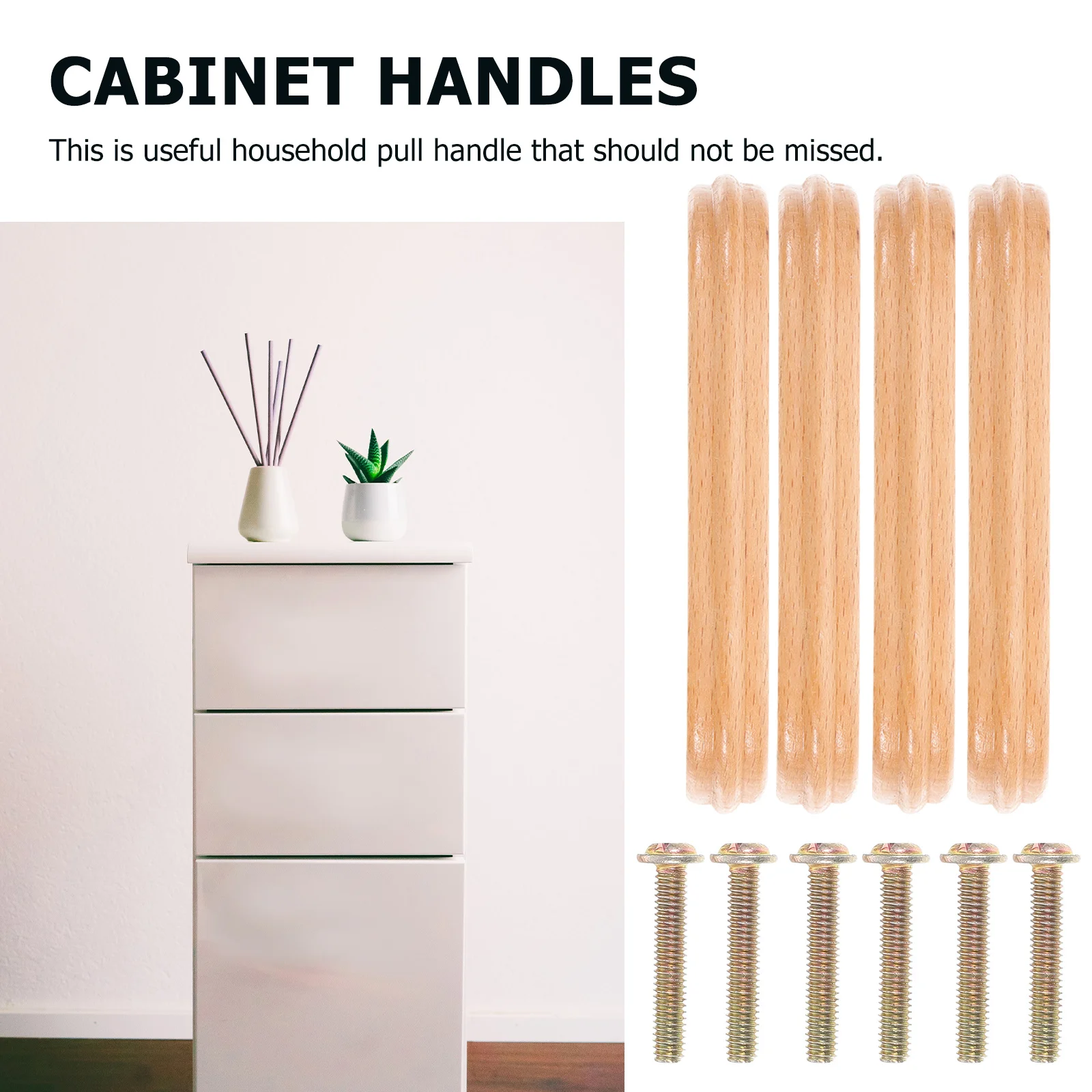 8Pcs Beech Wood Cabinet Pull Handle Replacement Durable Retro Furniture Door Drawer Wardrobe Handles Door Handle