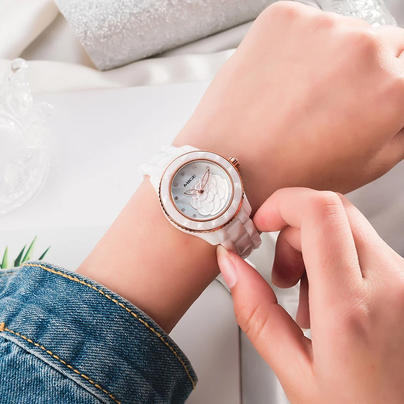 MIGE Watches for Women Ceramic Fashion Rose Gold Quartz Watch Waterproof  Ladies Female Watch Gift Wristwatch