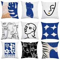 Sofa Home Decor Retro Art Abstract Blue Print Pillowcase Throw Decorative Cushion Cover