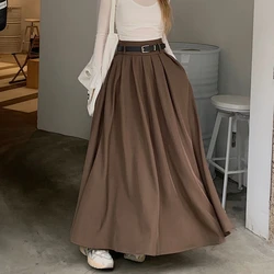 Qiukichonson Grey Midi Long Skirts Womens Maxi Skirt 2023 Autumn Winter Suit Skirt Goth Lolita High Waist Ruffle Pleated Skirts