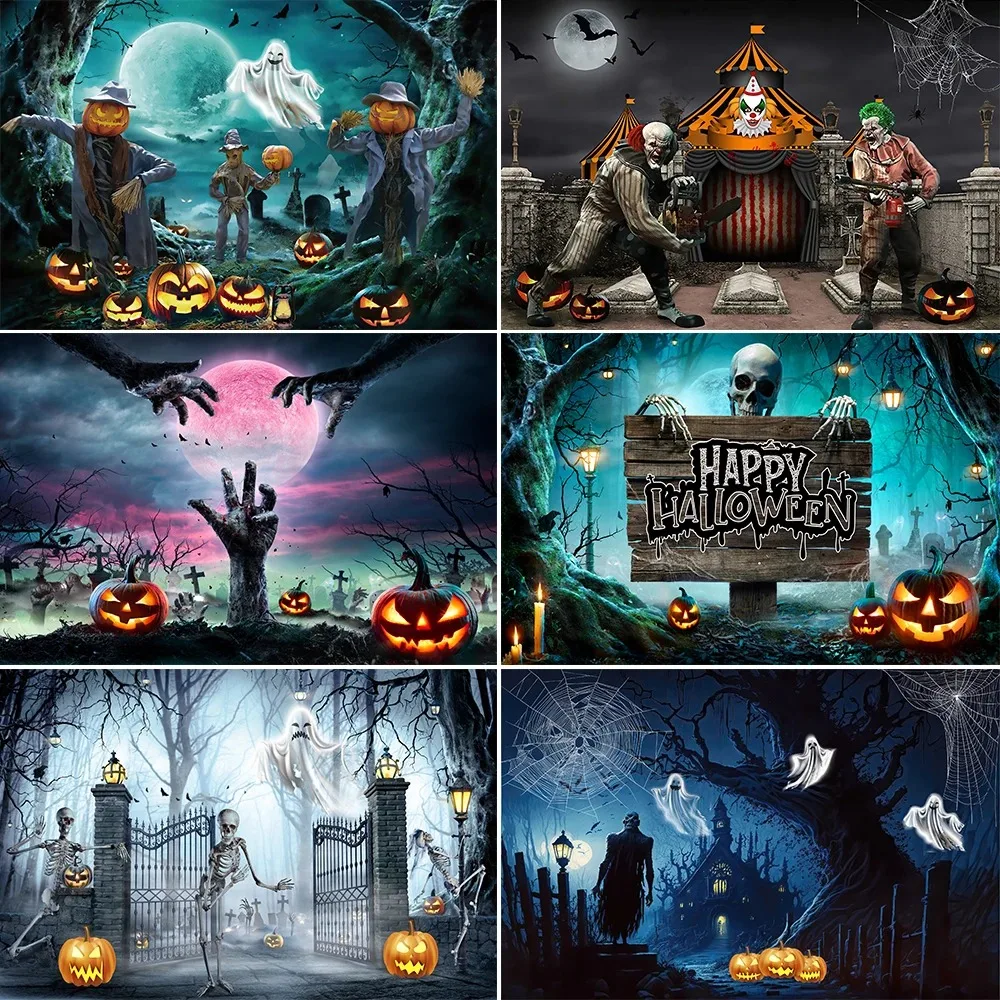 Halloween Photography Backdrop Pumpkin Tomb Park Terrible Night Party Decor Photozone Background Photocall for Photo Studio Prop