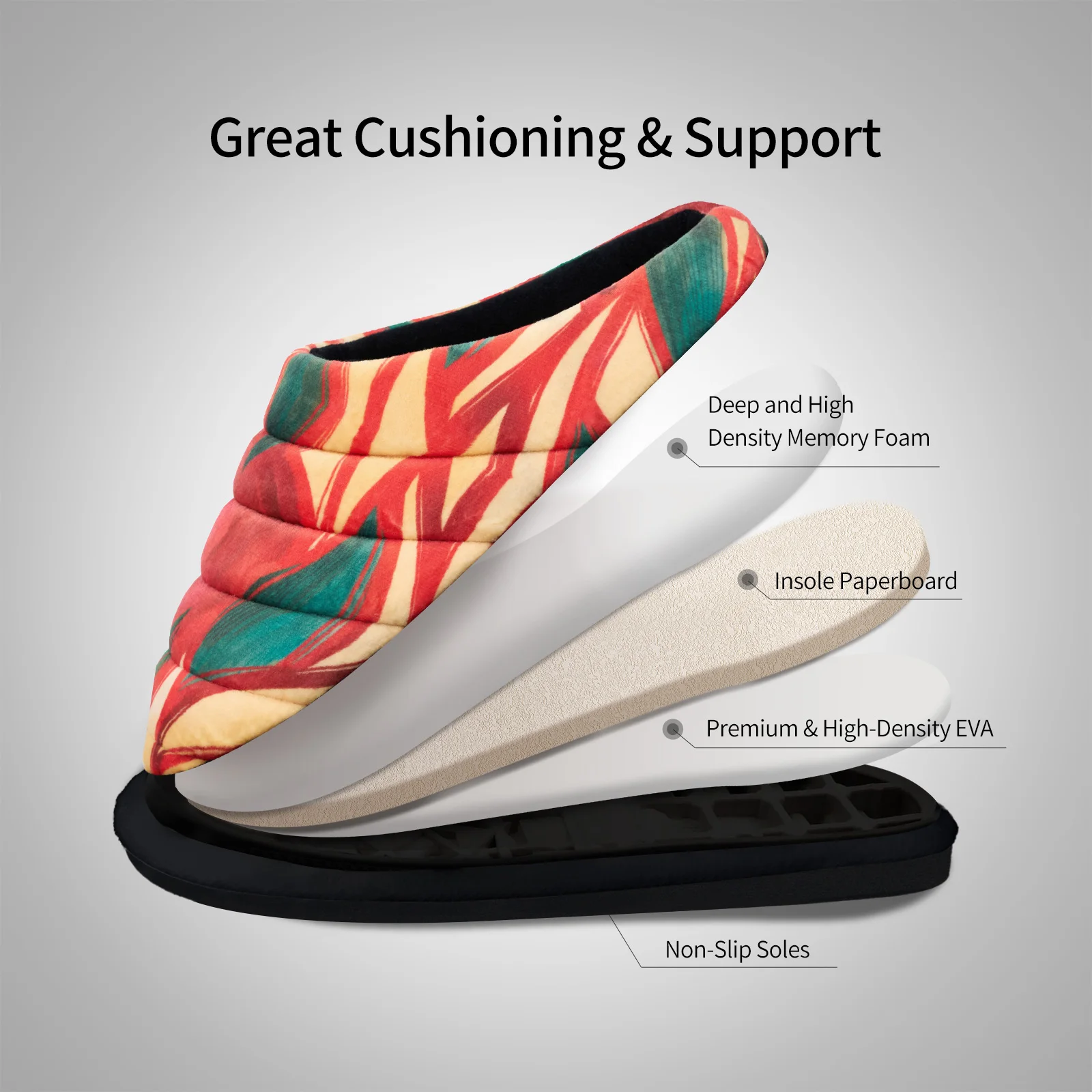 Floral printing Women's Slippers, Fuzzy Soft House Shoes, Warm Lightweight house slippers for woman Indoor, Non-slip rubber sole
