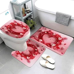 Valentine's Day Bathroom Rug Set Holiday Gift Bathtub Decoration Bath Mat Toilet Mat Set Bathroom Drill Decoration