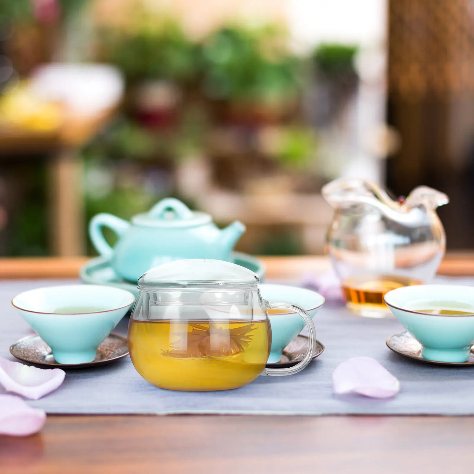 Juego de Tazas de Té de Vidrio Resistente al Calor, Diseño Redondo con Tapa y Filtro para Infusión de Té de Flores, Café, Leche, Sopa, Oficina, Hogar