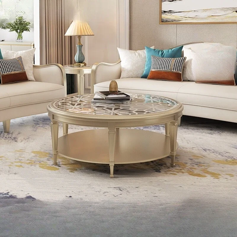 

Круглый журнальный столик из массива дерева, американский светлый, роскошный, креативный, из закаленного стекла, простой дизайнерский журнальный столик для гостиной