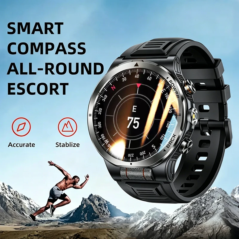 1100mAh Battery Smart Watch Photosensitive roller Waterproof GPS Compass Call AMOLED Men Sports Smartwatch For Men Women 2026NEW
