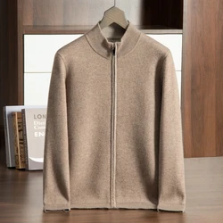 Men's Premium 100% Cashmere Cardigan Double Layer Thick Zipper Knit Sweater Casual Long Sleeve Autumn and Winter Warm Cold Coat