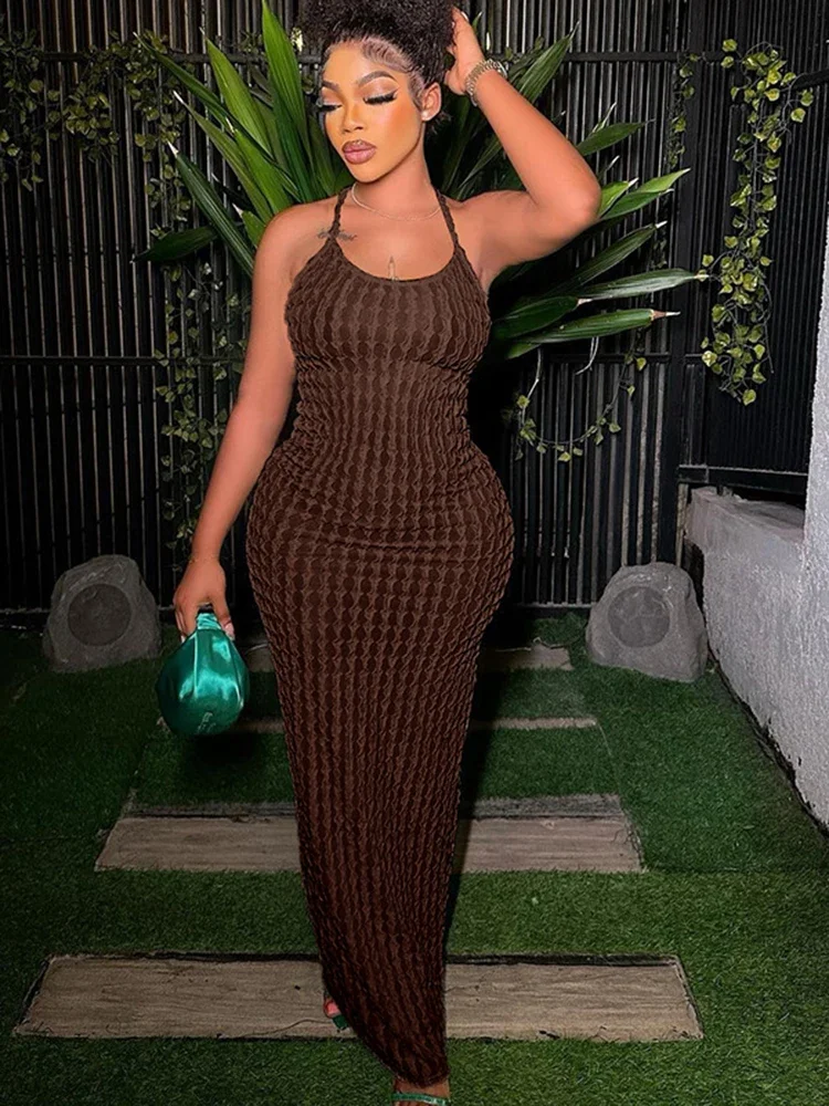 فستان ماكسي مثير بحمالات رفيعة مكشكش وحزام سباغيتي فستان نسائي غير رسمي بدون أكمام وظهر مكشوف فساتين حفلات للسيدات