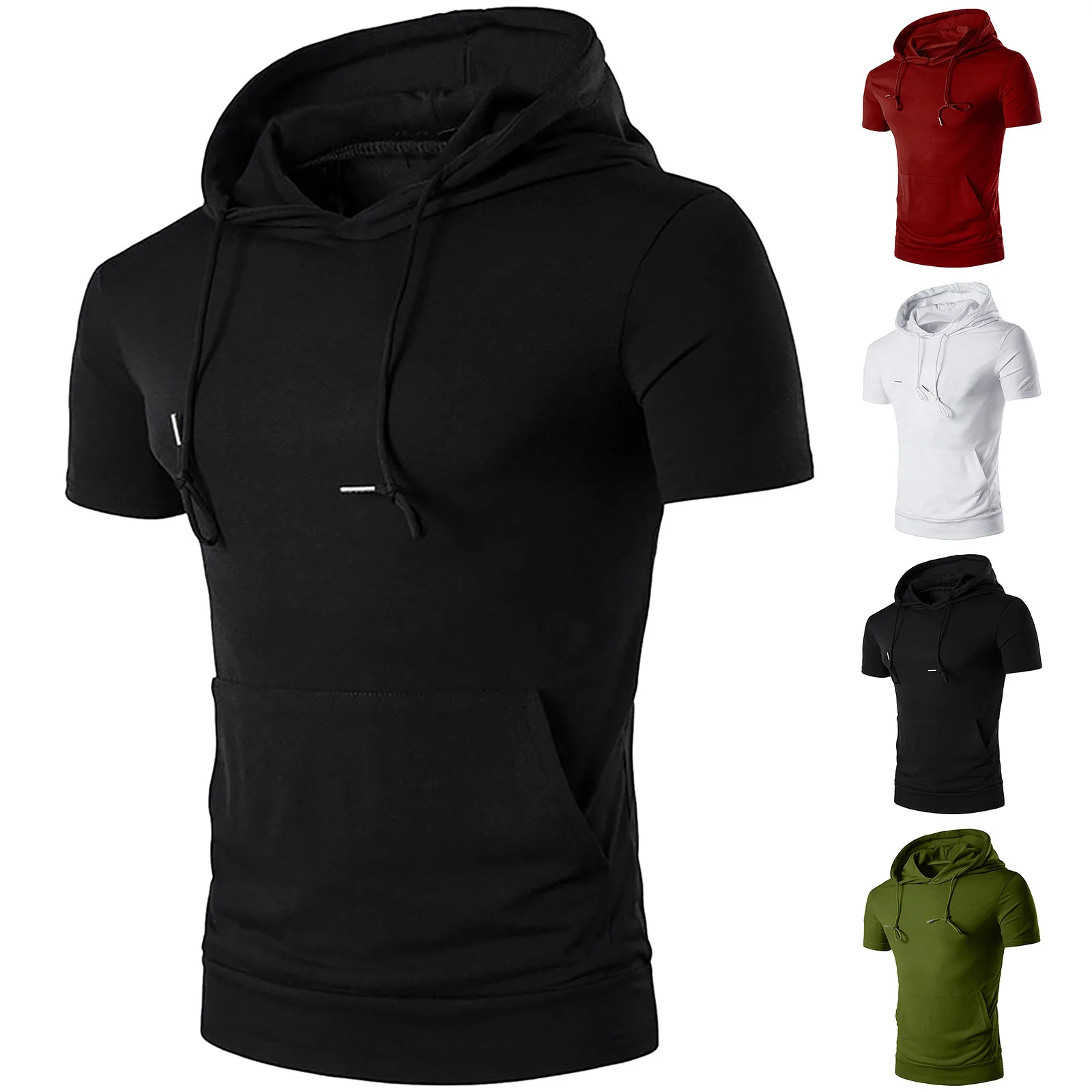 Men\'s Sport Casual Short Sleeved Hooded Vest Gym Fitness Running Workout Sweatshirt Bodybuilding Clothing Sportswear Pullover