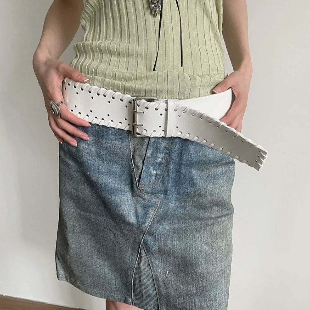 حزام خصر منسوج من جلد البولي يوريثان على الطراز الكوري Y2k حزام عريض للنساء حزام خصر فاسق حزام رعاة البقر الغربي فتاة حارة