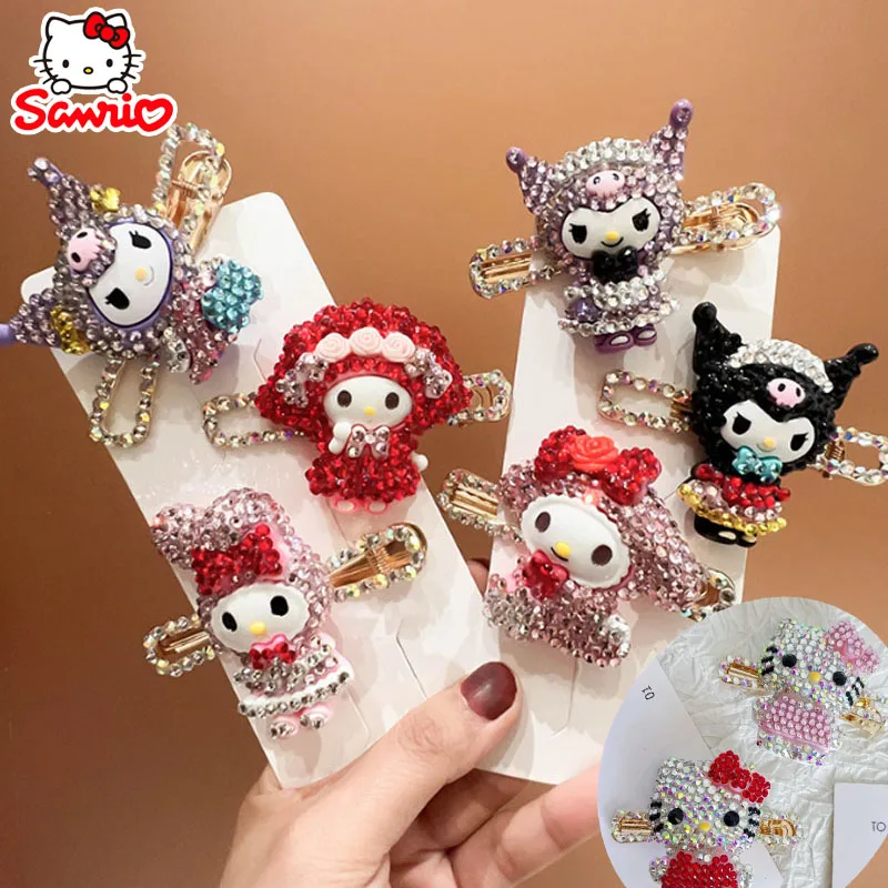 Kawaii Sanrio Hello Kitty заколка для волос Y2K заколка для волос с блестящими бриллиантами мультфильм для девочек BB зажим головной убор аксессуары детский подарок