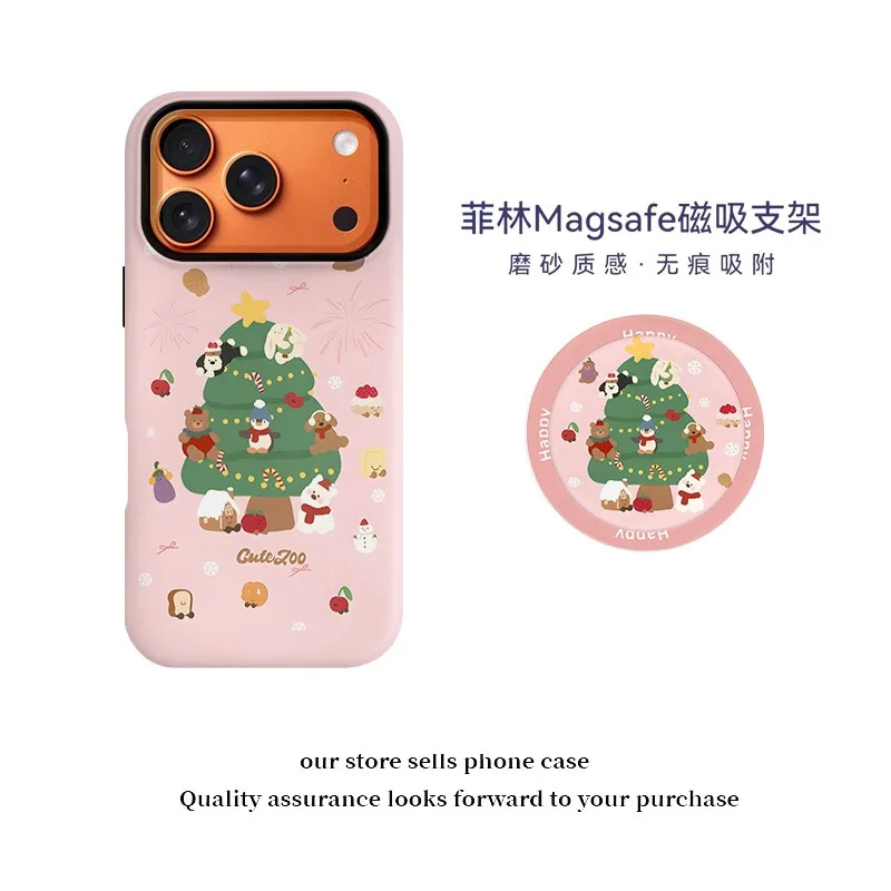 

Pink Christmas Tree Bear Animal Phone Case for IPhone 17 16 Pro 15 14 13 12 11Pro Max Cover with Magsafe Cute Stand Holder Cases