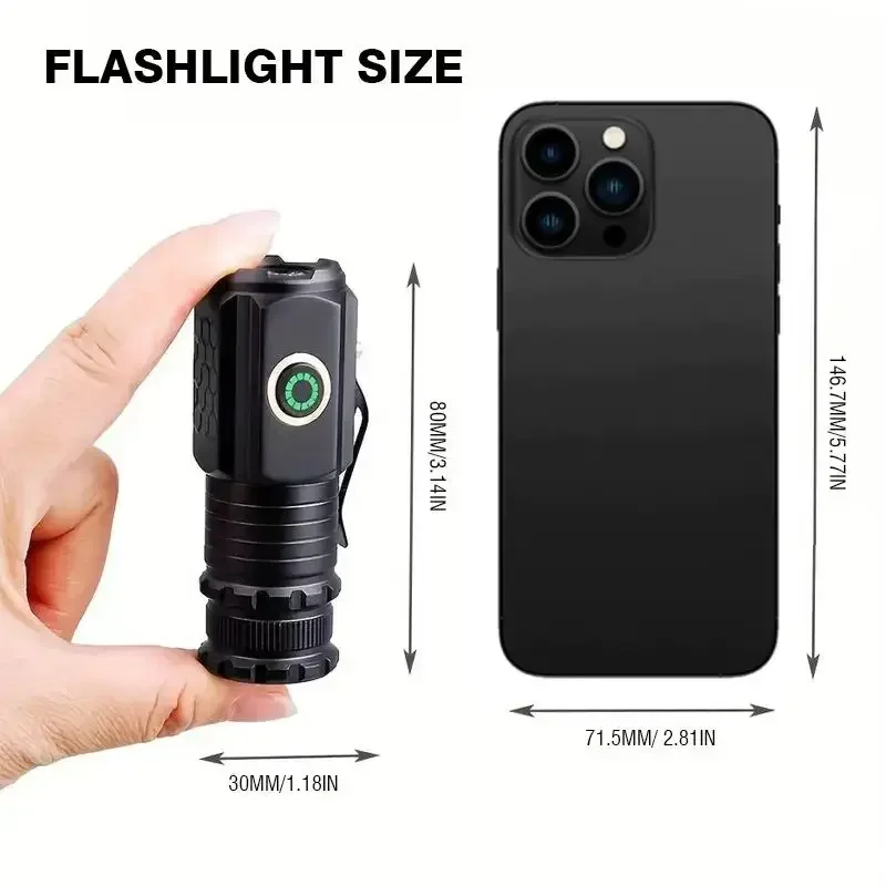 Super Bright LED Flashlight Powerful USB Charging Torch Magnet 5 Modes Aluminum Alloy Waterproof Mini Fishing Camping Lantern