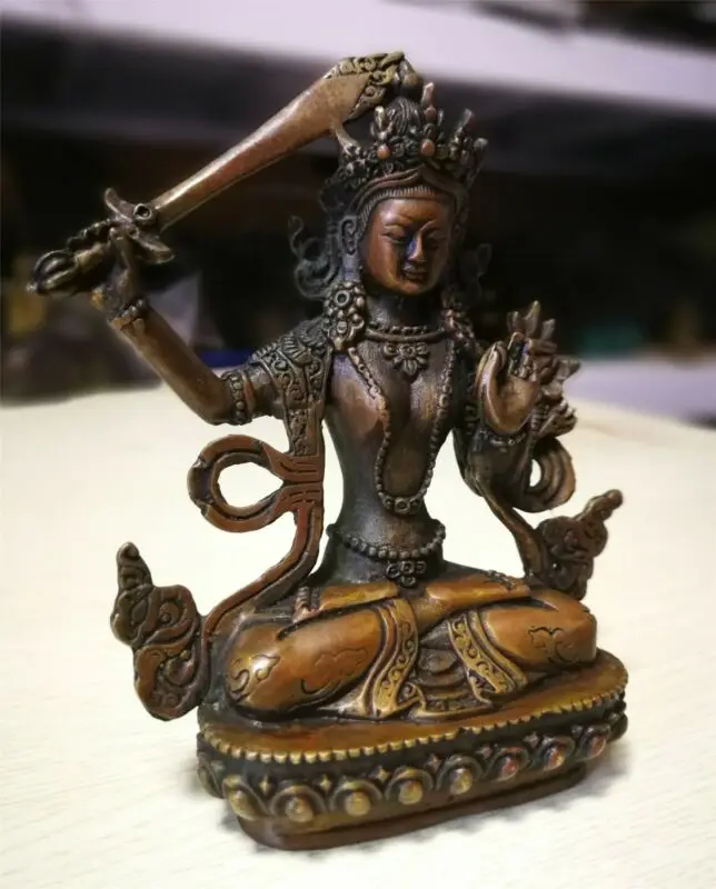 Old Tibetan Buddhism Bronze Kwan-yin Buddha Manjushri Statue