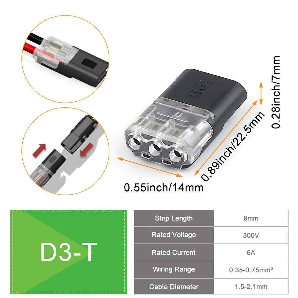 50er-Pack 1/2/3-polige steckbare Kabelverbinder, Nylon-isolierte Kupfer-Schnellanschlussklemmen, geeignet für Niederspannungskabel