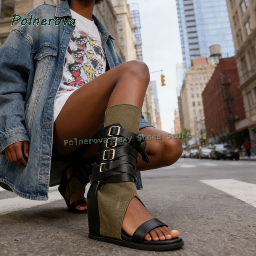 

Летние ботинки на плоской подошве с перекрестной завязкой, женские пикантные ботинки до середины икры с открытым носком, тренд 2023 года