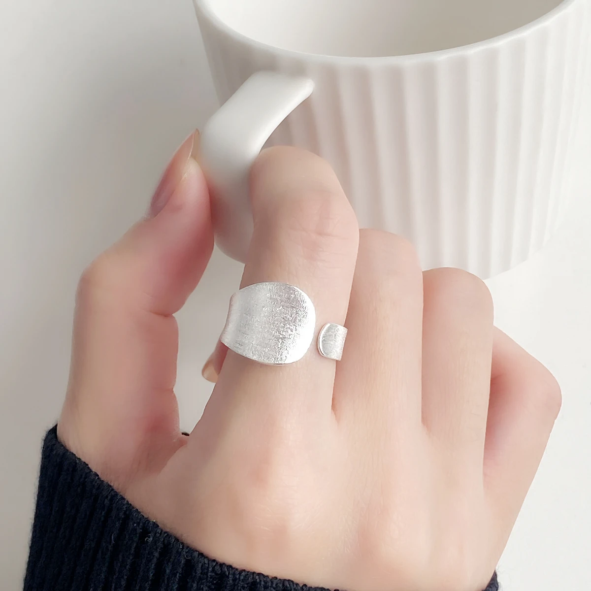 Sole Memory Simple Geometry Drawing INS Art 925 Sterling Silver Resizable Opening Ring For Women Jewelry RI1290