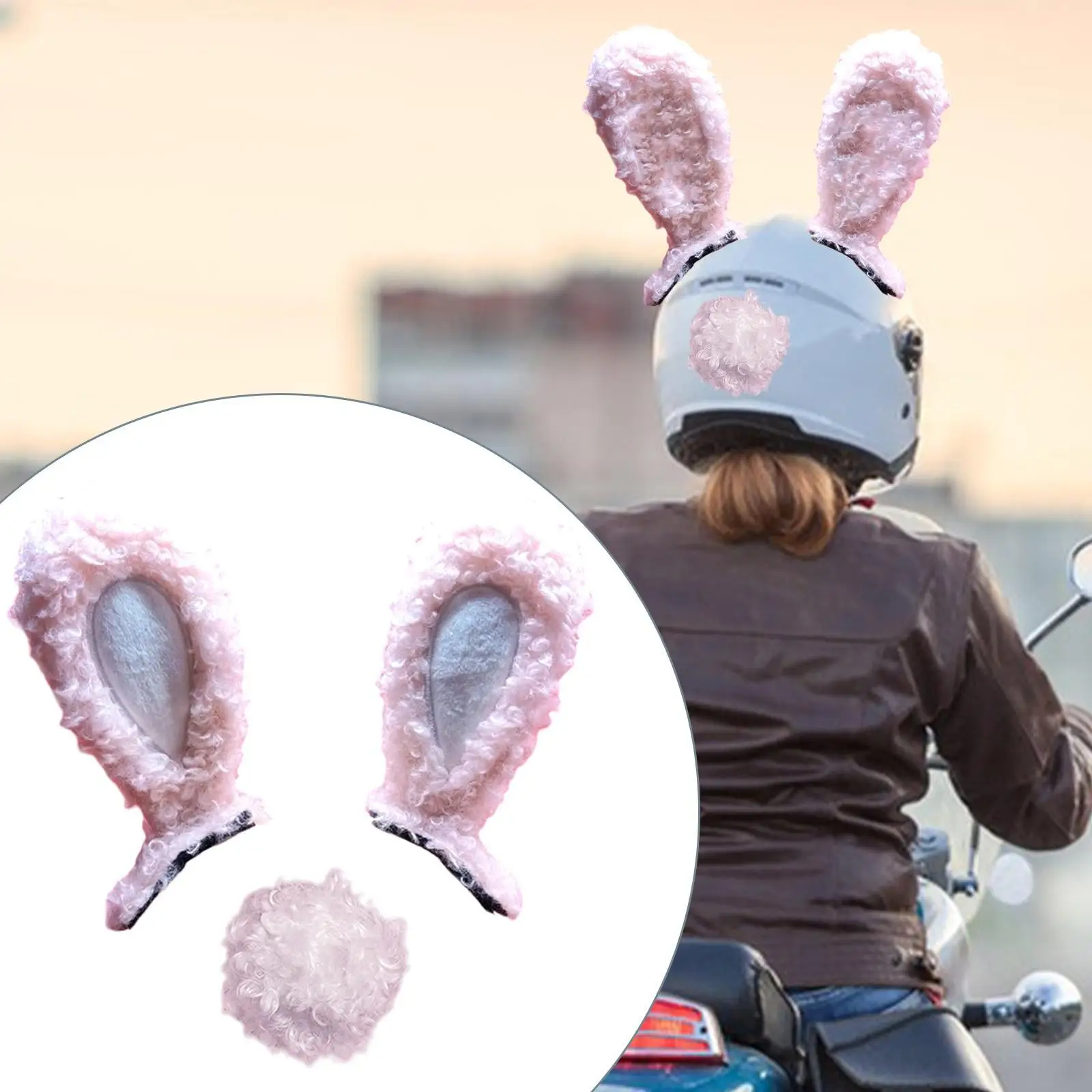 Motorcycle Helmet Ears with Tail Ski Helmet Accessory Bunny Ears for Helmet Plush Ears Ski Riding Helmet for Bicycle Motor