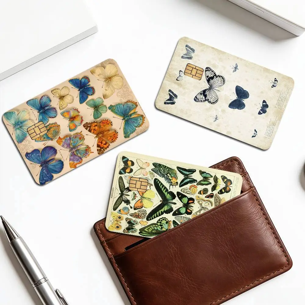 Vintage Butterfly And Insects Chart Credit Card Skin Stickers for Bank Card Transportation Card Waterproof Sticker Anti-scratch