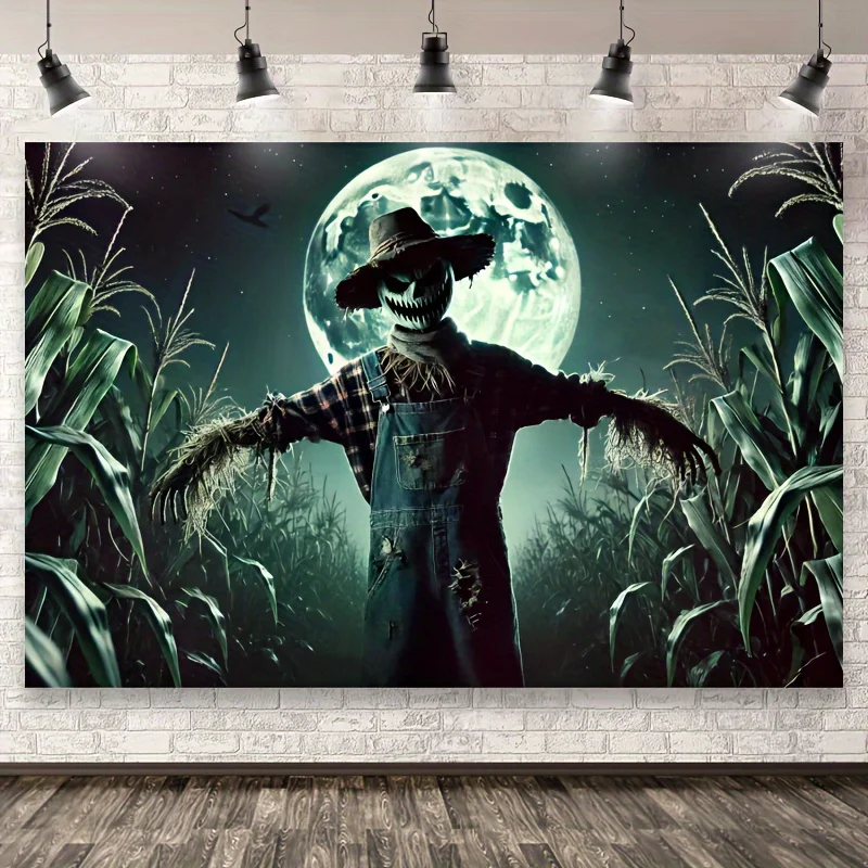 Scarecrow Horror Tapestry Halloween Cornfield Full Moon Spooky Night Terror Thriller Party Decoration Haunted House Wall Art